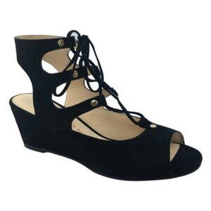 Sacha London 6 Black Valdi Suede Sandal Wedges